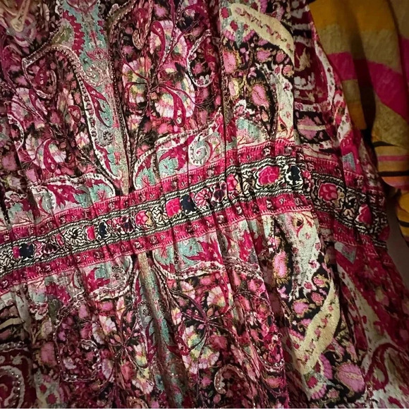 Anthropologie Tanvi Kedia Sunpass Beaded Dress Size M Rayon Pink Orange - Picture 13 of 13